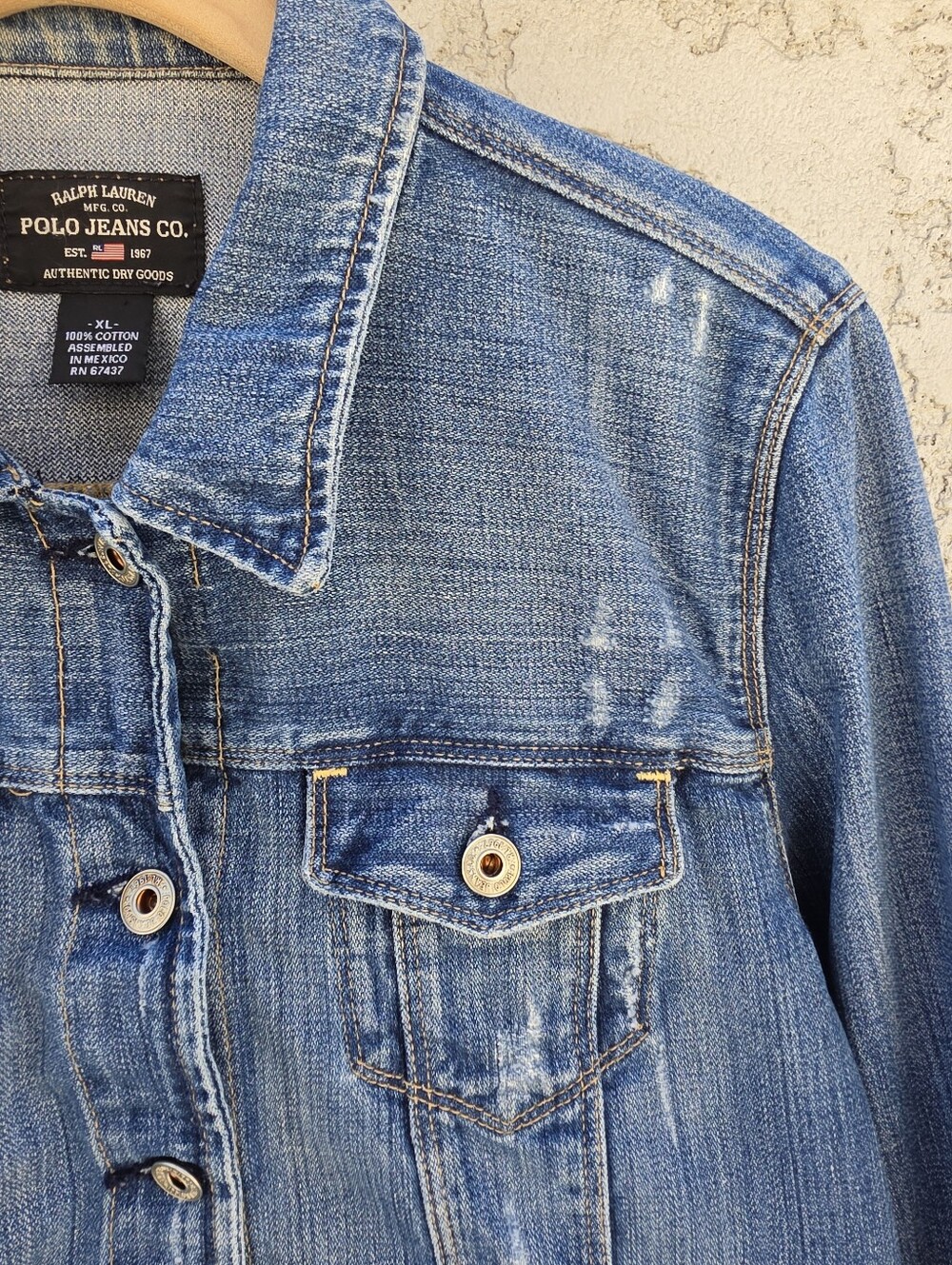 Vintage Polo Jeans Co.Ralph Lauren Distressed Rocker Denim Jean Jacket 20.5X22.5 - Picture 3 of 16